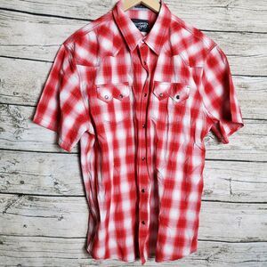 Moon Shine Brad Paisley Mens Short Sleeve Shirt Red And White Plaid Size XL